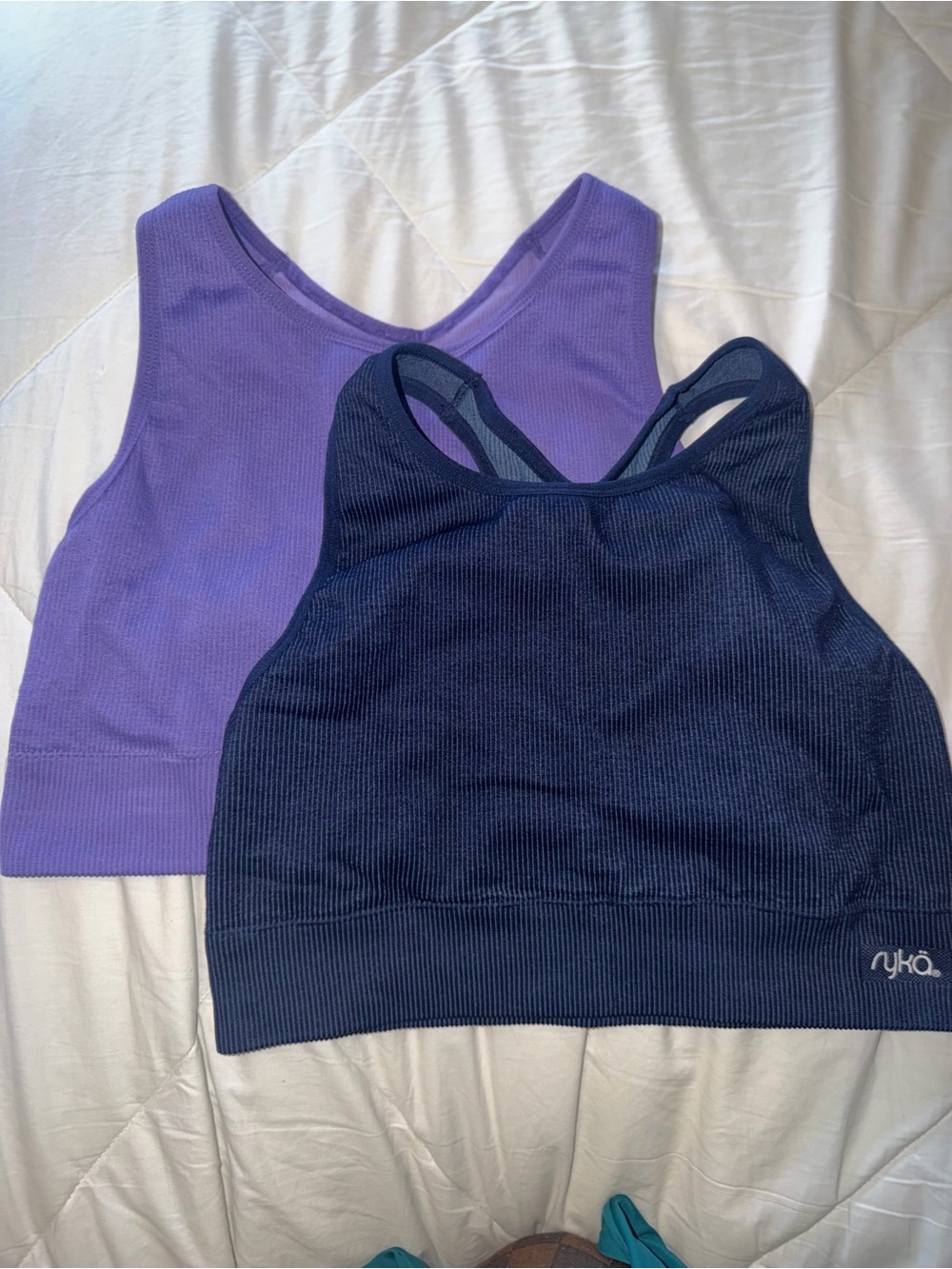 Ryka Navy and Purple Seamless Ribbed Sports Bra - Women's Active Top